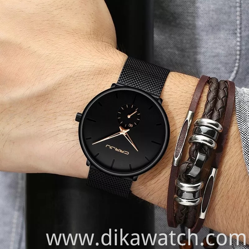 CRRJU 2150 Men Quartz Luxury Brand Watch Black Stainless Steel Minimalist Male Analog Clock Waterproof Watches Men Wrist Digital